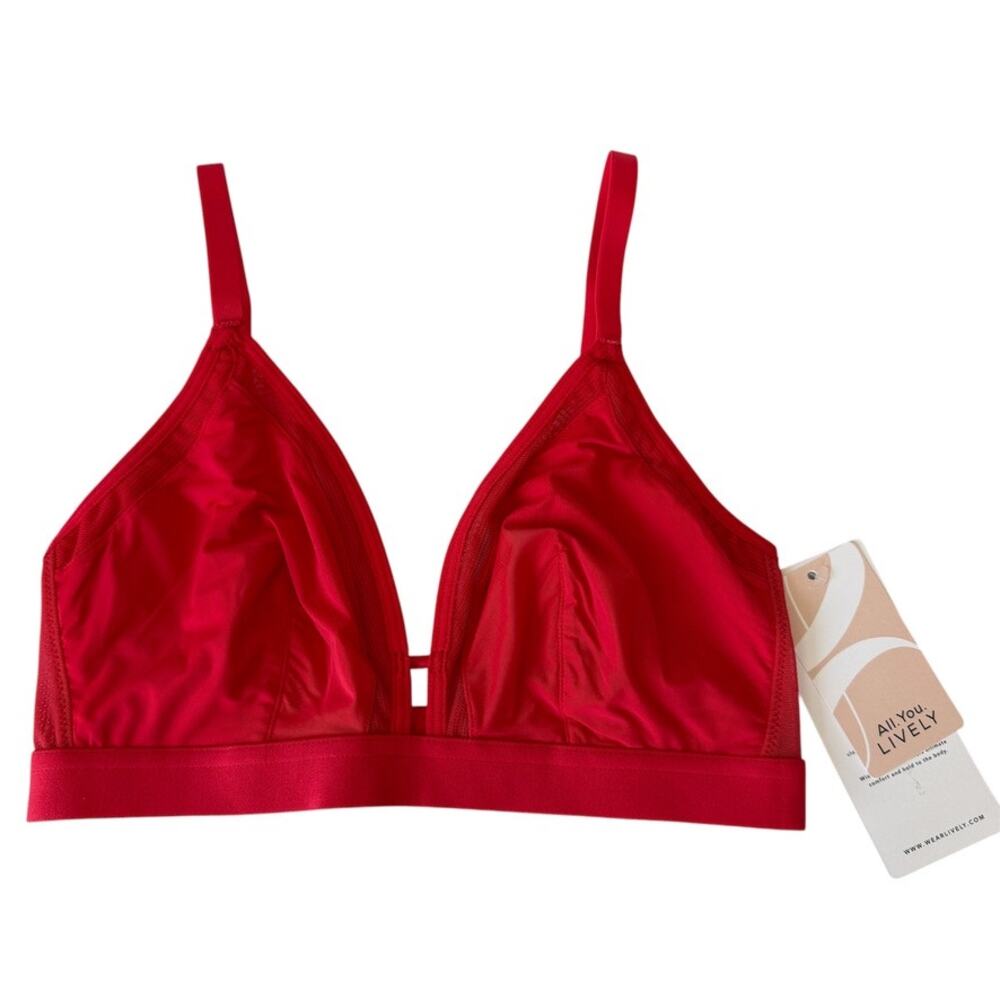 Lively All You Mesh Trim Bralette Red Style 023050442 Wire & Pad Free Size 1 NWT